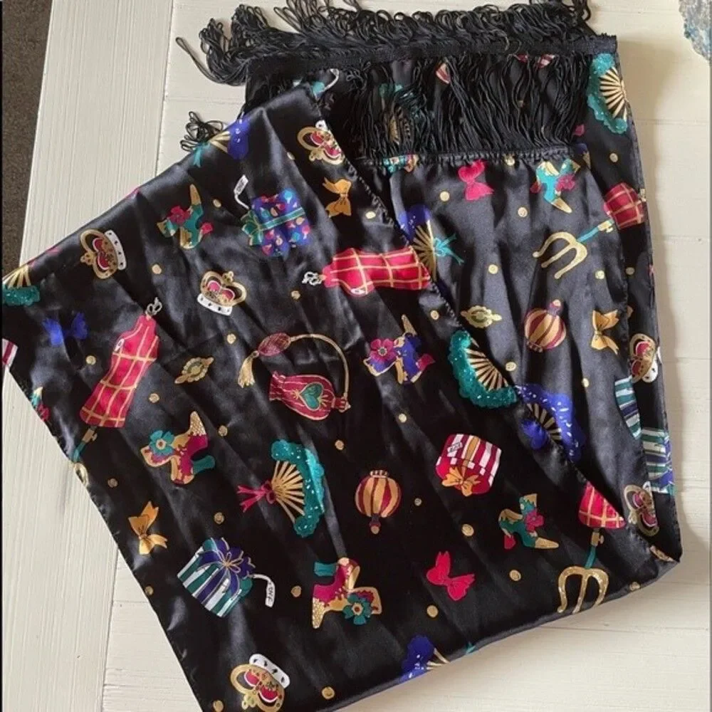 Vintage Diane Von Furstenberg The Color Authority Playful Scarf Black w/regal